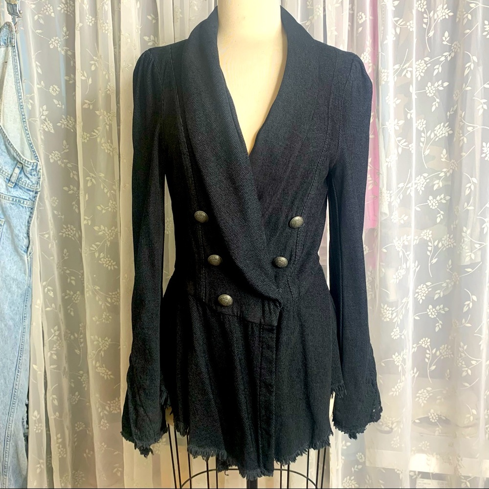Free People laced bell sleeve military style black blazer